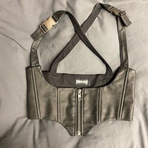 Dolls Kill - Darker Wavs - Faux Distressed Leather - Underbust Crop Harness